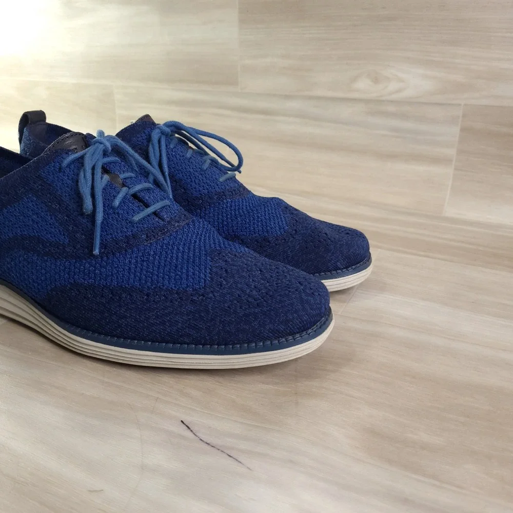 Cole Haan Zerogrand Stitchlite Oxford Mens 10 Blue Knit Wingtip C28446 Golf